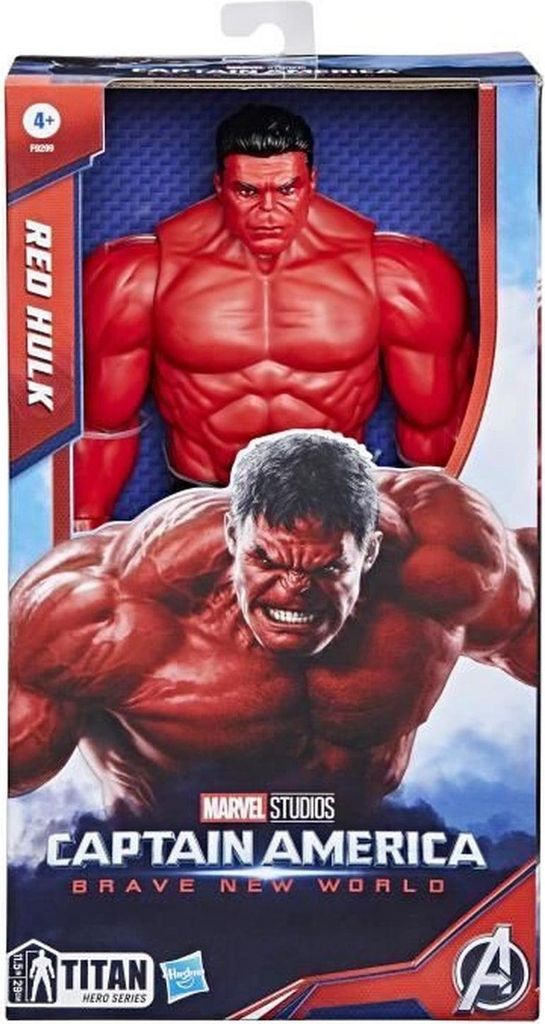 Product packaging for a Red Hulk action figure.