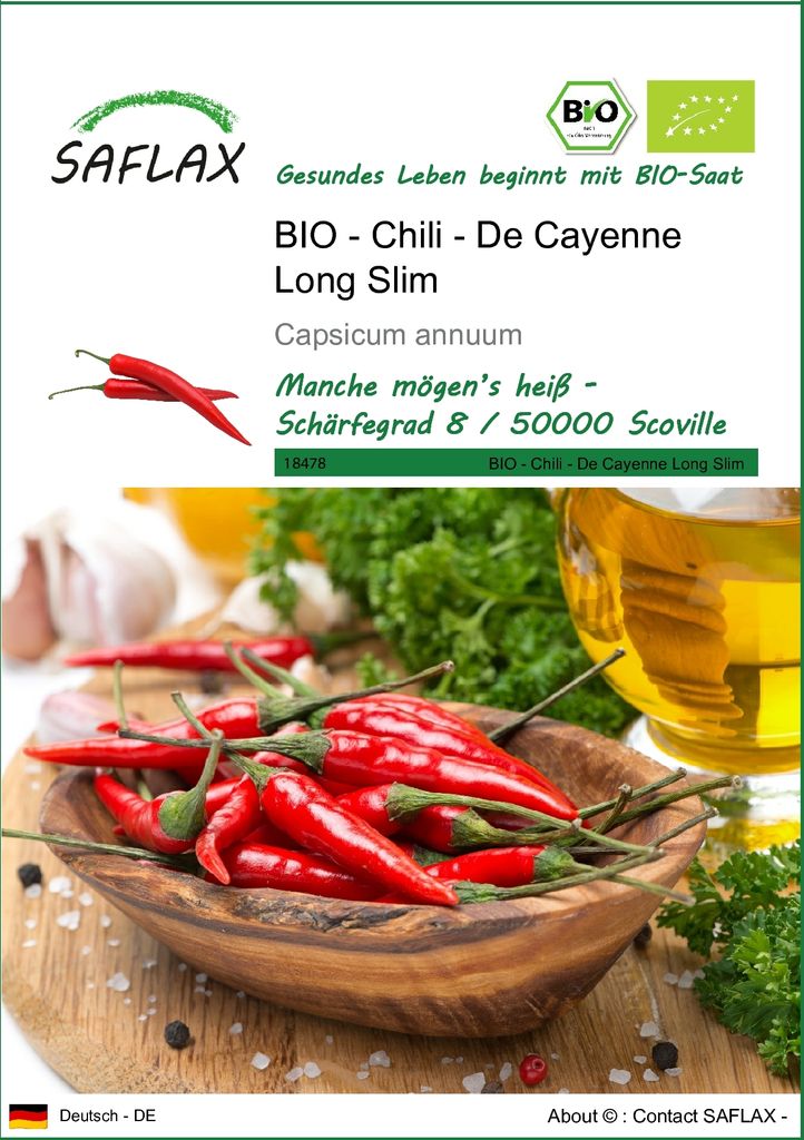 SAFLAX - BIO - Chili - De Cayenne Long Slim - 10 Samen - Capsicum annuum