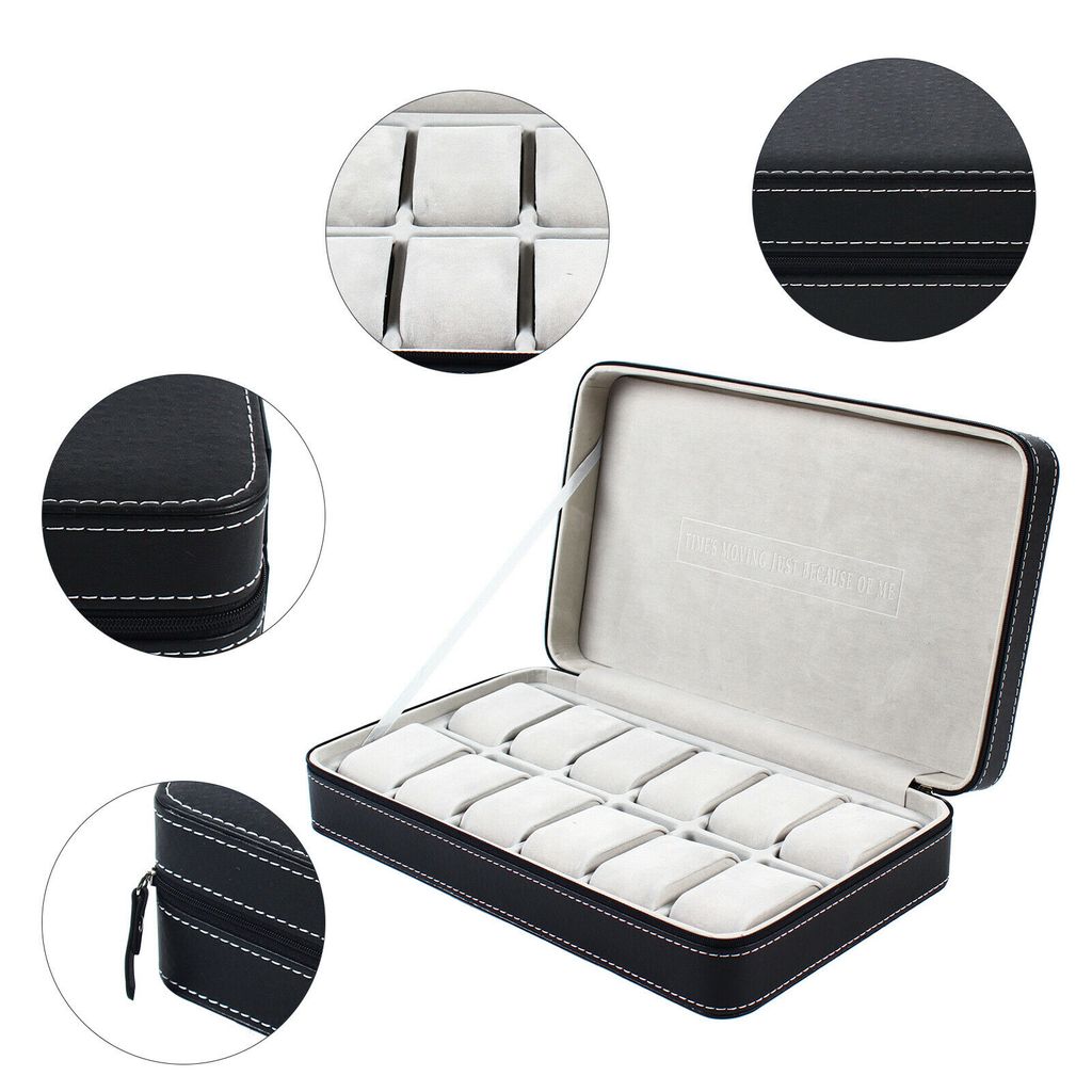 12-Slots Uhrenbox wasserdicht staubdicht für 12 Uhren Sammler Organizer Schmuckbox Reißverschlusstasche Geschenk für Valentinstag Weihnachten Ge...