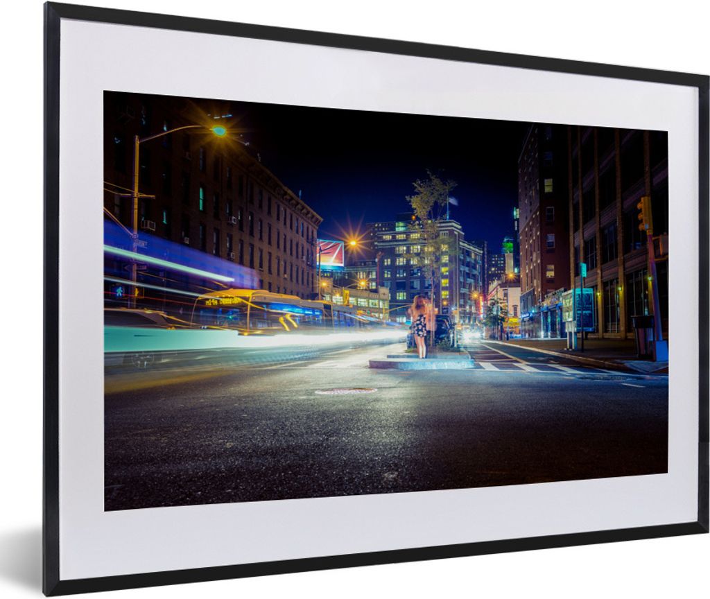 MuchoWow Gerahmtes Poster New York - Brooklyn - Lichter 60x40 cm - Poster mit Schwarzem Bilderrahmen Wandposter Rahmen Foto Bilder - Schlafzimmer...