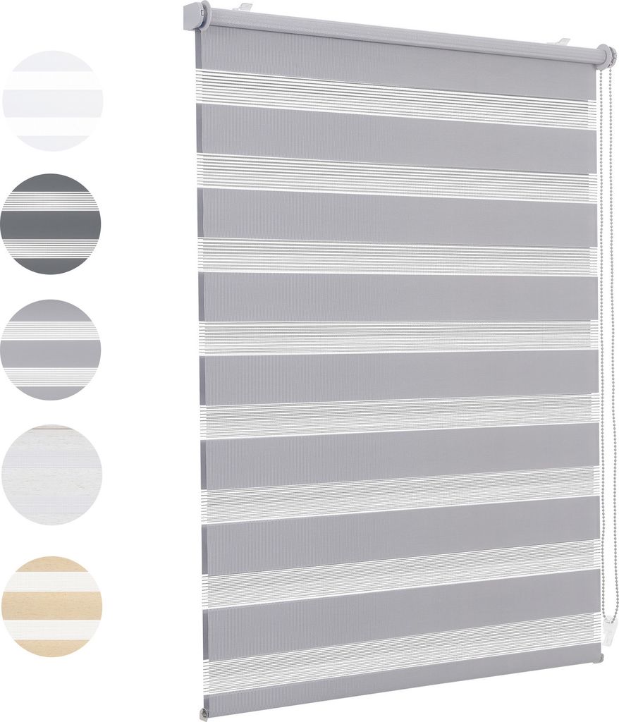 Doppelrollo 75x130cm Grau Duo Rollo Klemmfix ohne Bohren Jalousie Rollos für Fenster und Tür