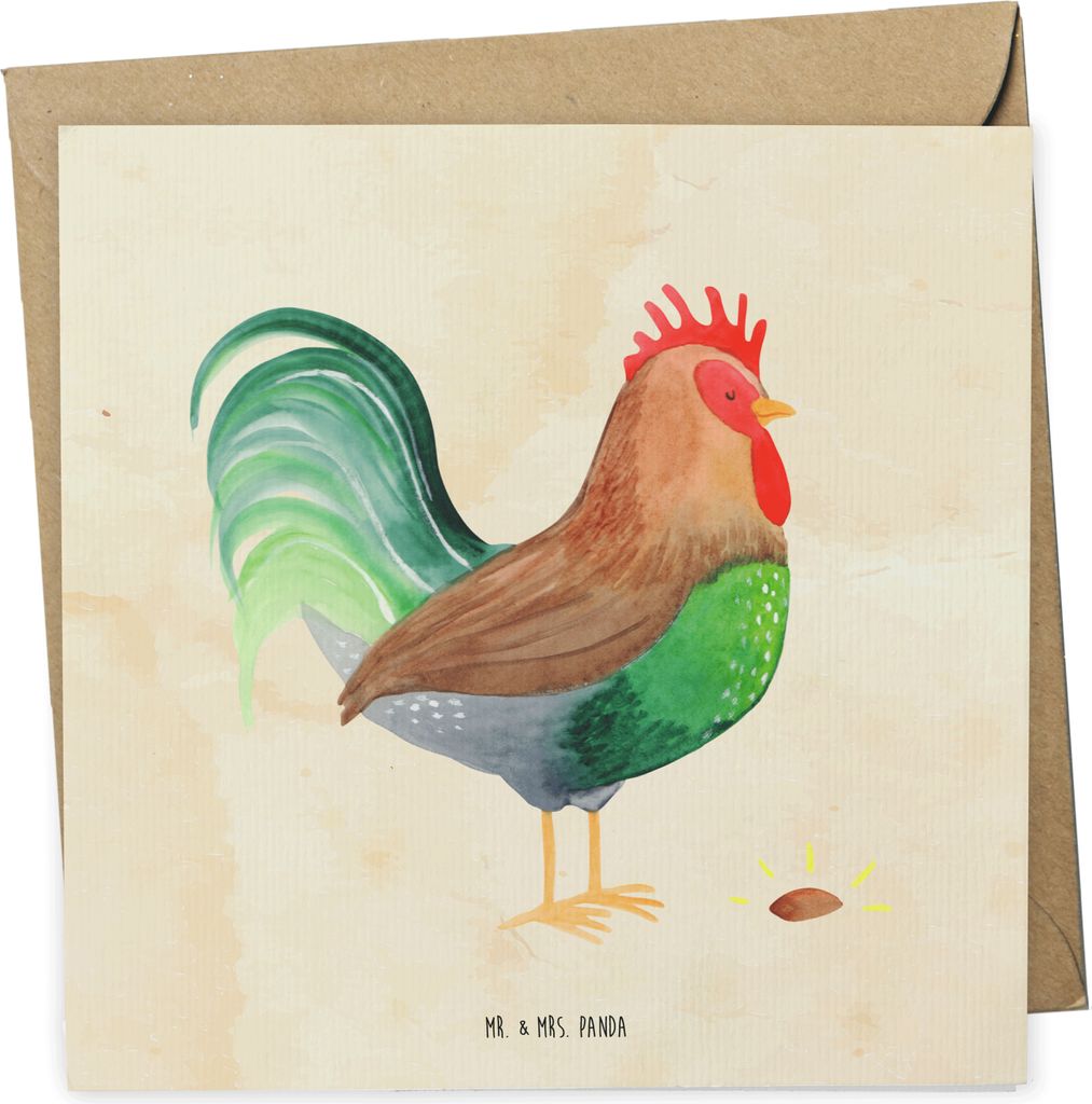 Mr. & Mrs. Panda Grußkarte Hahn Korn - Vintage - Geschenk, doppelkarte, Henne, Bauernhof, Natur, faltkarte, Glückwunschkarte, Eier, anlasskarte, ...