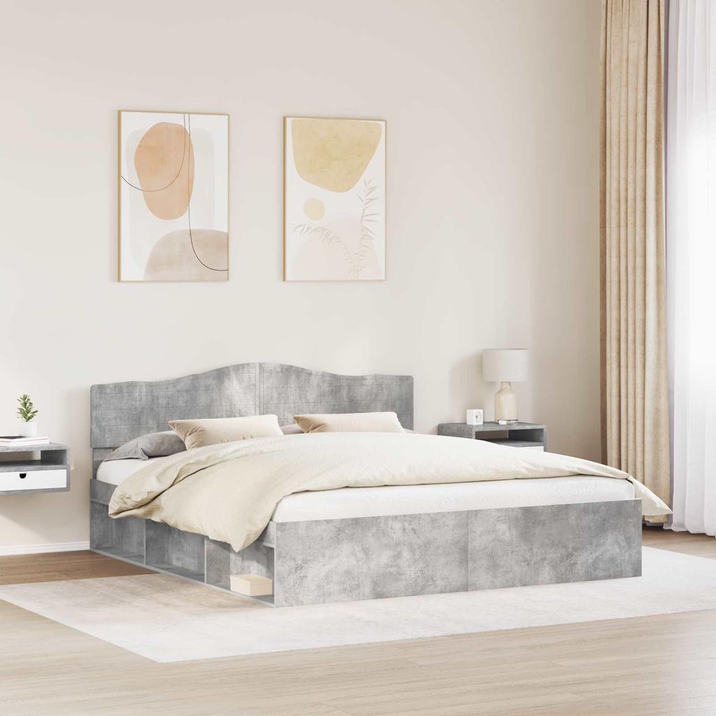 Langlebige Bettrahmen mit Kopfteil Beton 200 x 200cm Massives Kiefernholz - Möbel568026 - Klassische BettenJugendbett Tagesbett