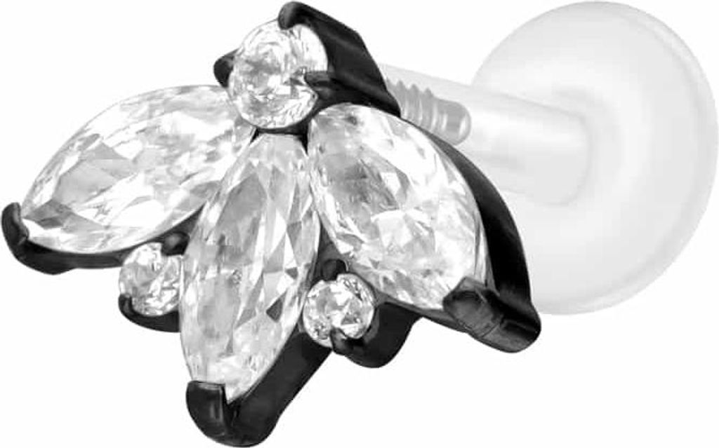Ohrpiercing, Nasenpiercing PTFE Labret mit Innengewinde + Titan-Aufsatz LOTUSBLÜTE Schwarz Stablänge: 5mm | Stabstärke: 1,2mm