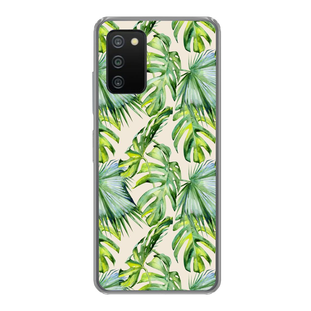 MuchoWow Handyhülle Schutzhülle Hülle für Samsung Galaxy A03s Blätter - Muster - Monstera Silikon Softcase Handy Hülle - Schutz