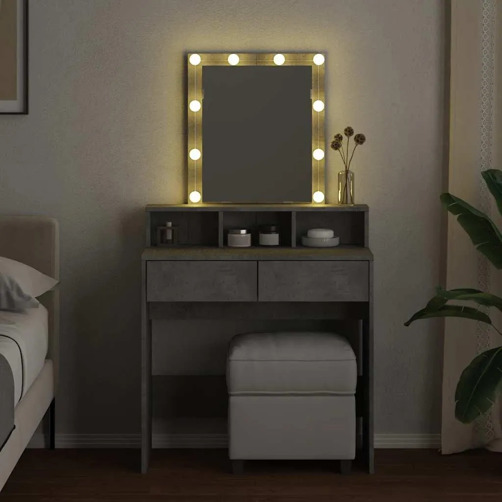 Coiffeuse LED Gris Béton 80x41 cm : Solution Rangement et Maquillage