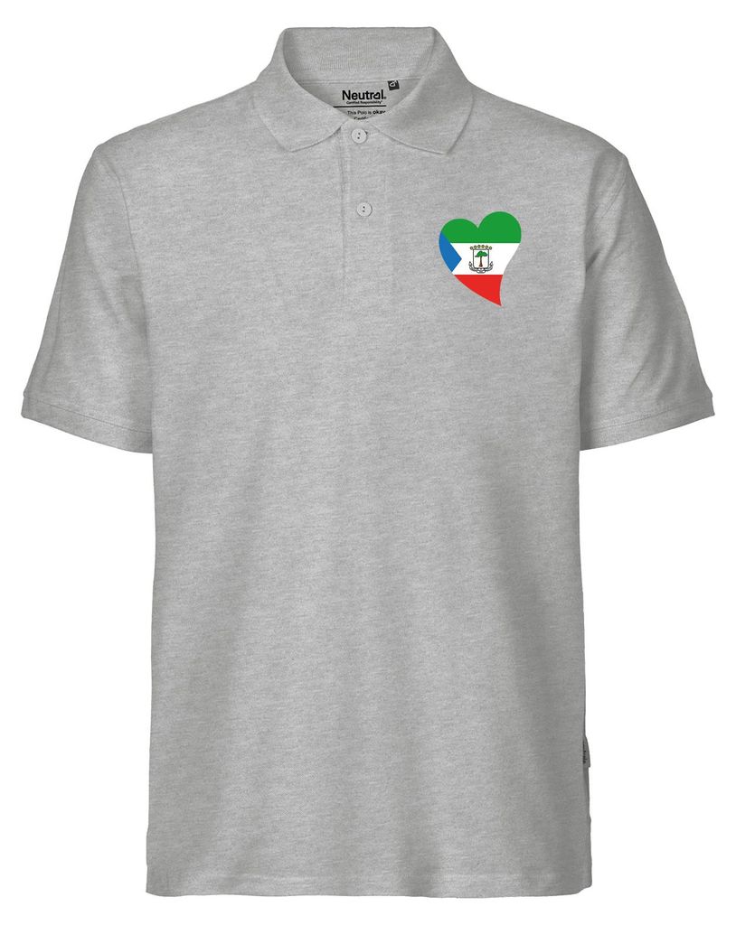 Huuraa Herren Polo Shirt Äquatorialguinea Flagge Herz 3XL Sport Grey Bio Baumwolle Fairtrade Poloshirt Geschenkidee