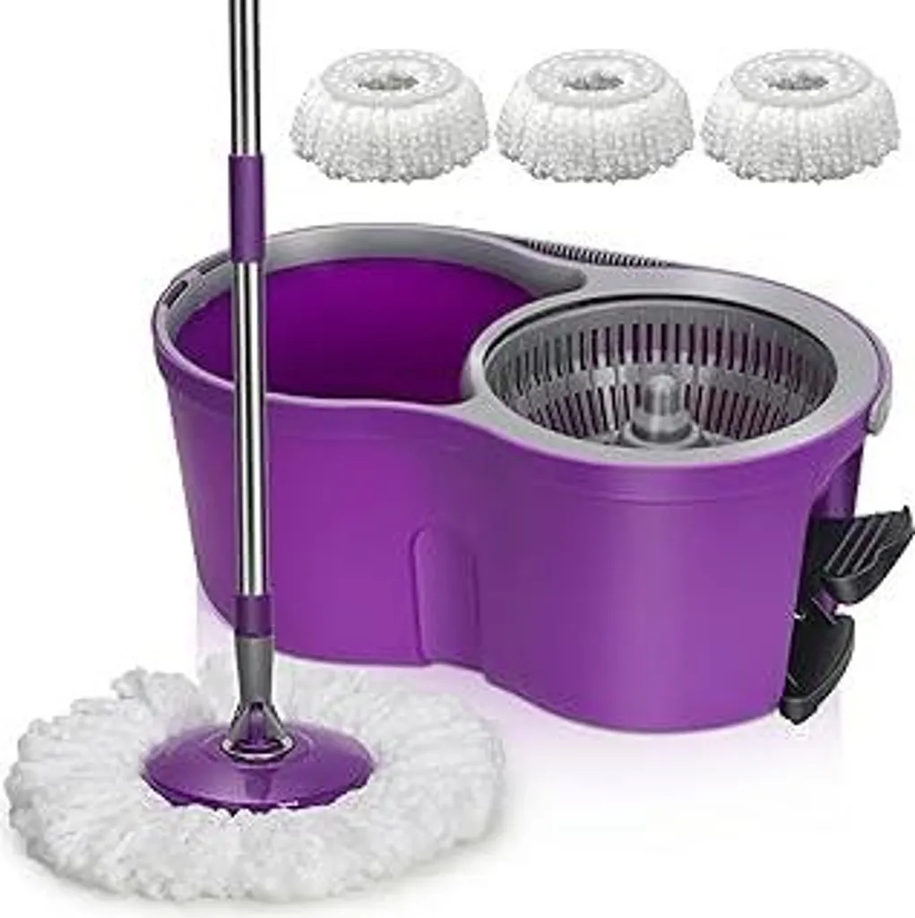 MASTERTOP Set Mocio Professionale con Secchio e 3 Panni Microfibra Viola
