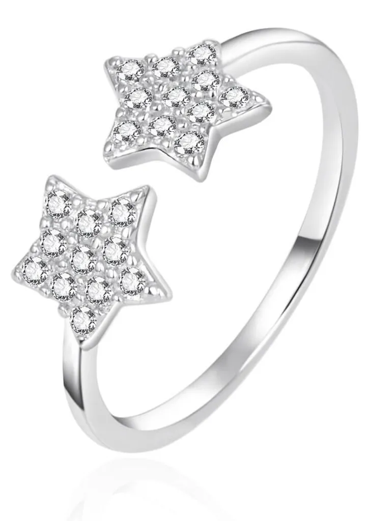 Bague ouverte en argent étoiles zirconium AGT-R11W taille 62
