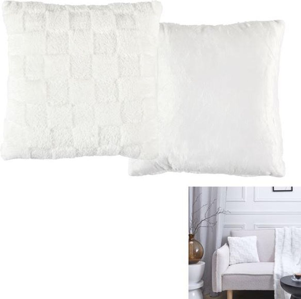 Kissen aus Flanell mit weiß-beigem Schachbrettmuster, 40 x 40 cm, m6 – Home Deco Factory