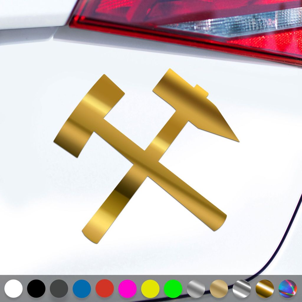 PantherPixel Schlägel Und Eisen Aufkleber Steiger Glück Auf Sticker Auto Geschenkidee Farbe Chrom-Gold