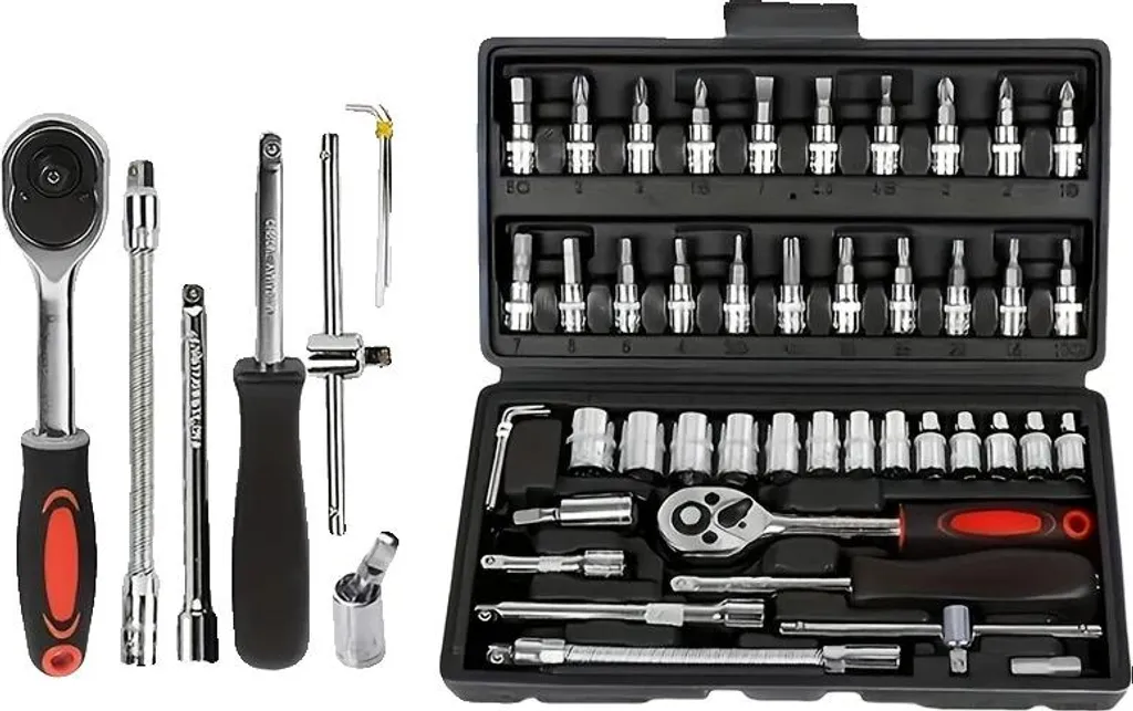 Mallette d'outils 46 pièces chrome-vanadium noir haute résistance 1/4"