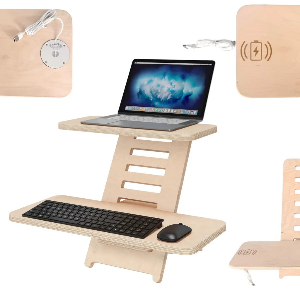 Rialzo Monitor Legno con Wireless Charger Qi | Ergonomia e Performance