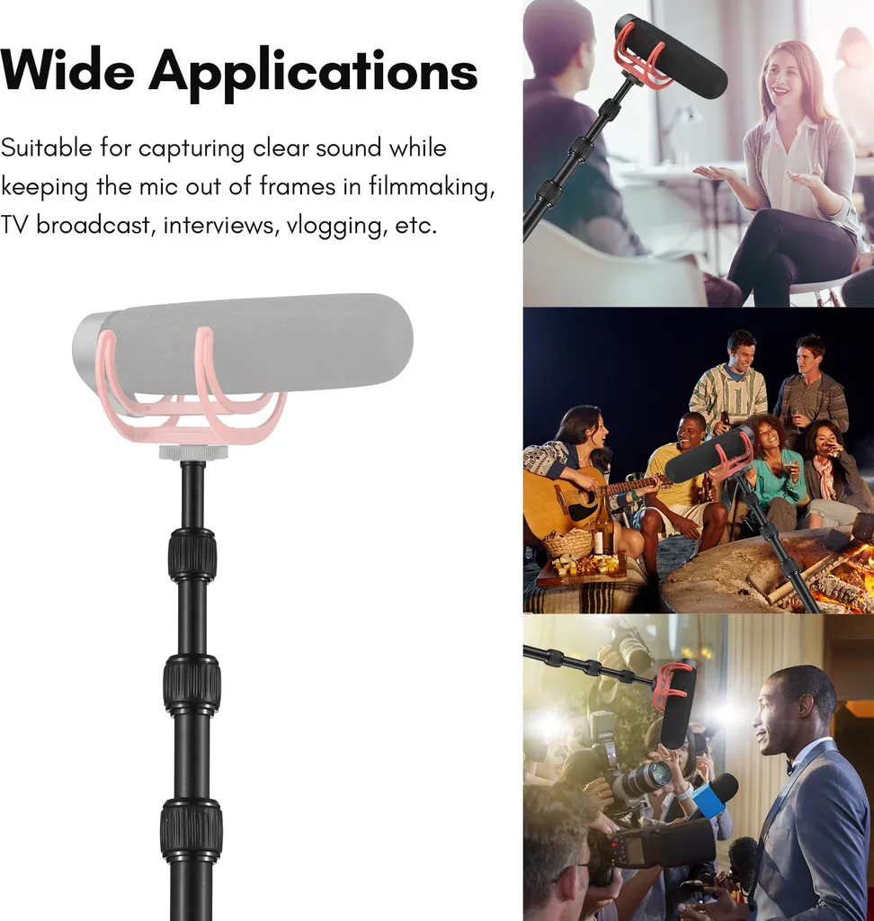Bras de micro pour interview et transmission avec support en aluminium