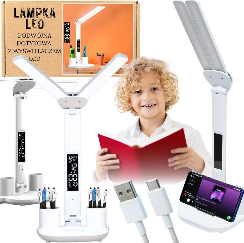 Stolná LED lampa s displejom, kresliacimi hodinami, dvoma Obrázok produktu 