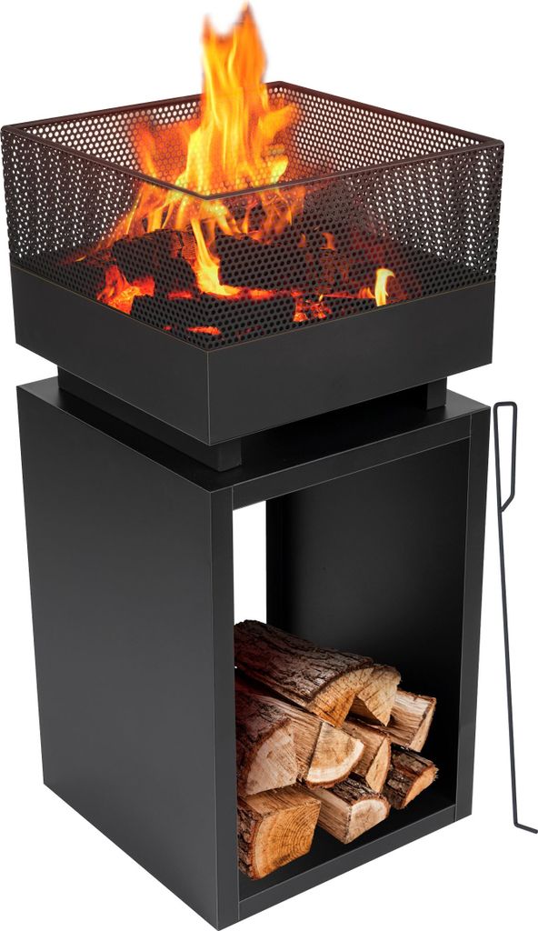 BBQ Collection Terrassenofen mit Schornstein – Feuertonne mit Funkenschutz für Terrasse & Garten – Kohlenstoffstahl Feuerkorb, Feuertonne & Ou...
