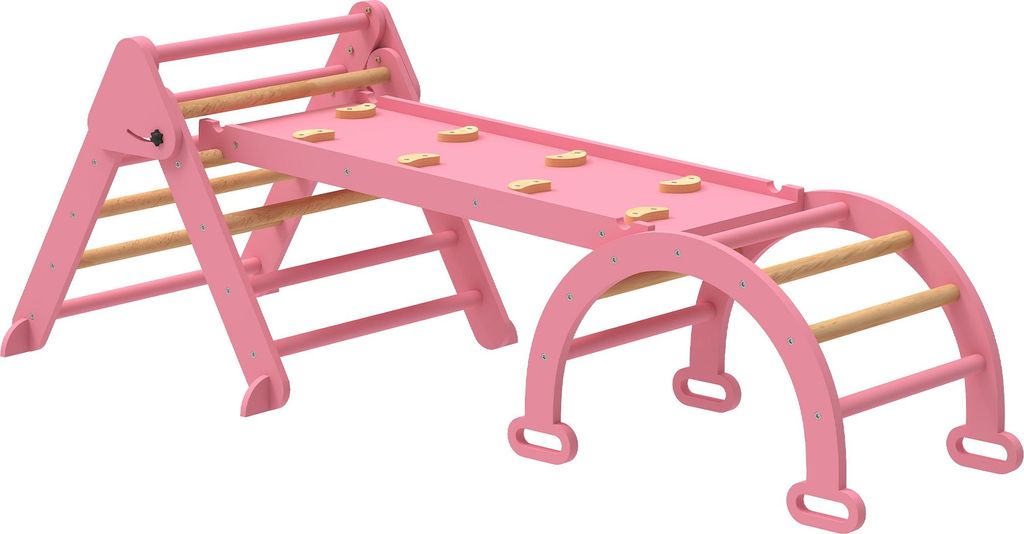 Klettergerüst Indoor, 7 in 1 klappbar Kletterdreieck mit Rutsche, Kletterbogen