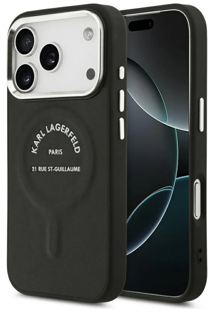 Coque iPhone 17 Pro Anti-Choc Karl Lagerfeld MagSafe Noir Logo RSG