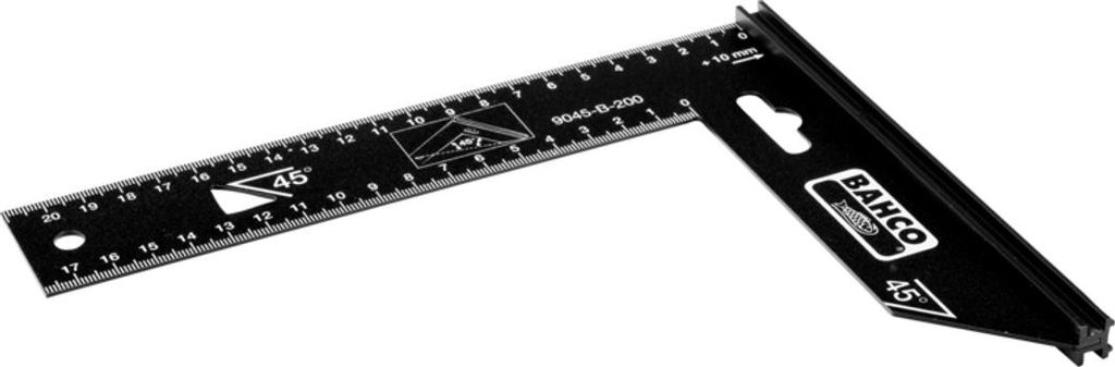 Bahco 9045-B-200, Zimmermannswinkel, Schwarz, Stahl, cm, mm, 1 mm, 22 cm