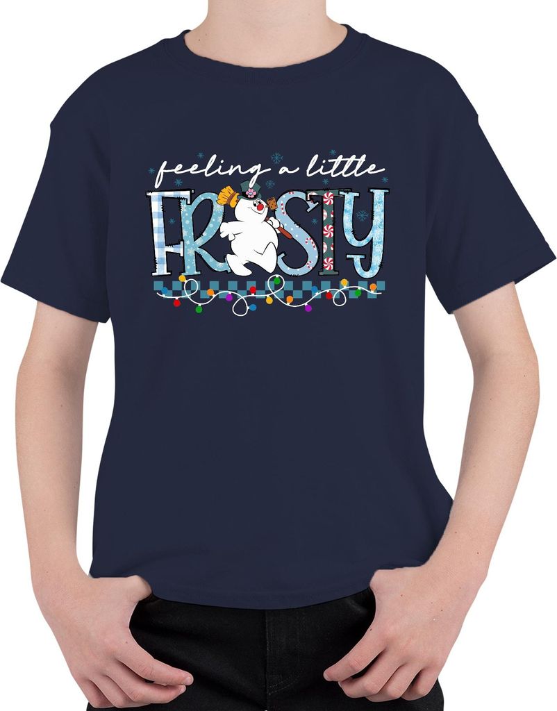 Feeling A Little Frosty Snowman Weihnachten Lustig Geschenk Uni Kinder T-Shirt, Navy, 104