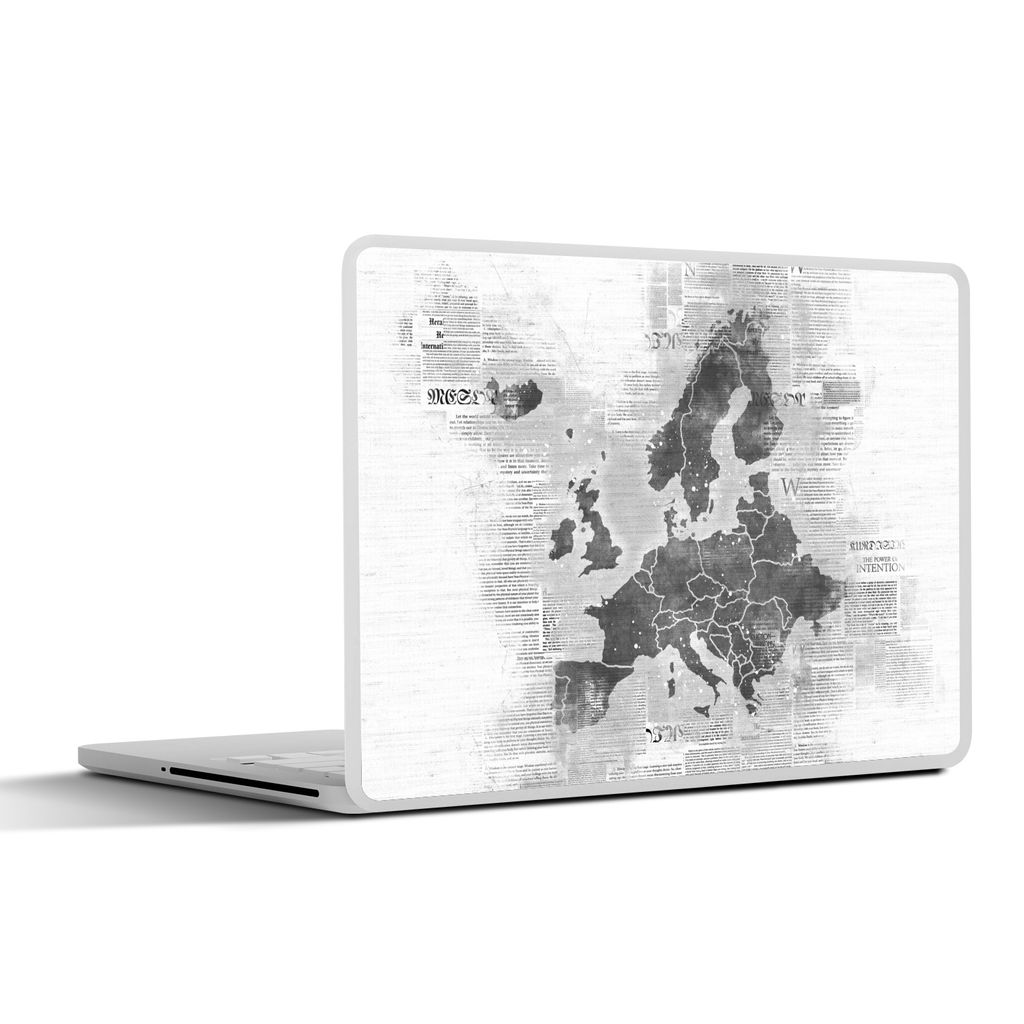 MuchoWow Laptop Aufkleber Sticker Cover Europakarte auf Zeitungspapier - schwarz und weiß 30x22 cm - Laptop-Sticker