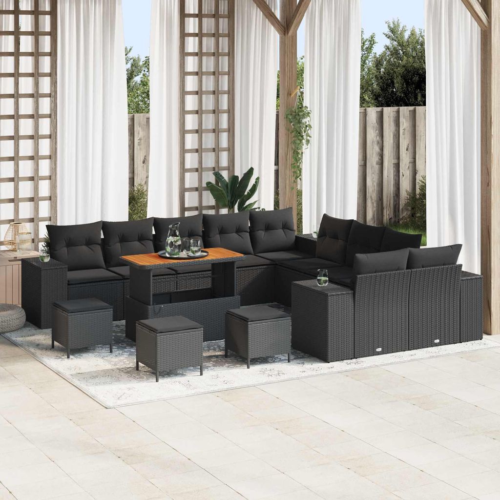 Maison Exclusive - Gartensofa-set mit Kissen 14 pcs Schwarz Poly-Rattan