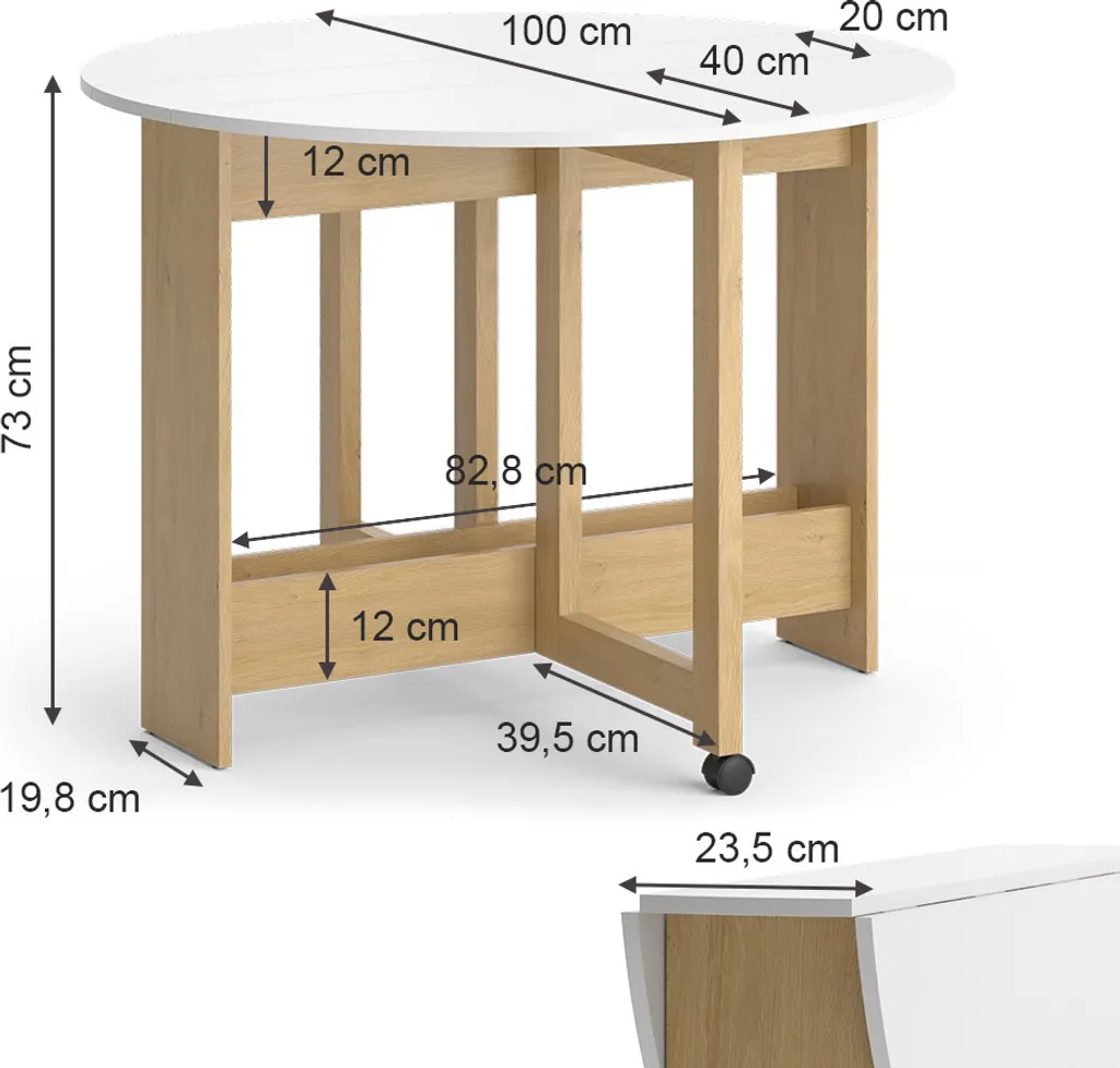 Table Vicco Rondo dépliable 100cm chêne doré, gain de place et design - 3