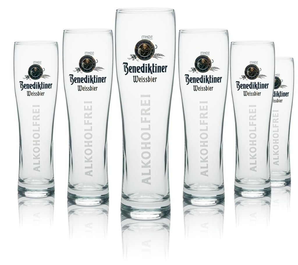 6x Benediktiner Bier Glas 0,5l Weizen Alkoholfrei Sahm Produktbild 