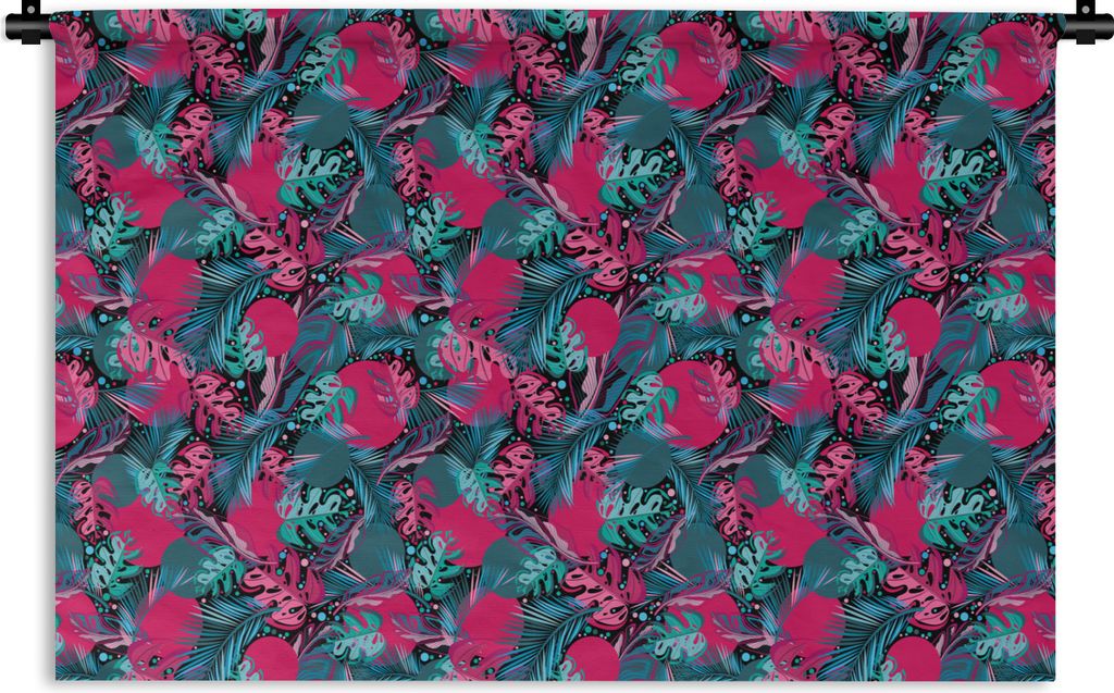 MuchoWow Wandteppich Wandbehang Blätter - Hawaii - Design - Rosa - Blau 150x100 cm Tapisserie Dekoration Wandtuch - Waschbar - Tapisserien - Wan...