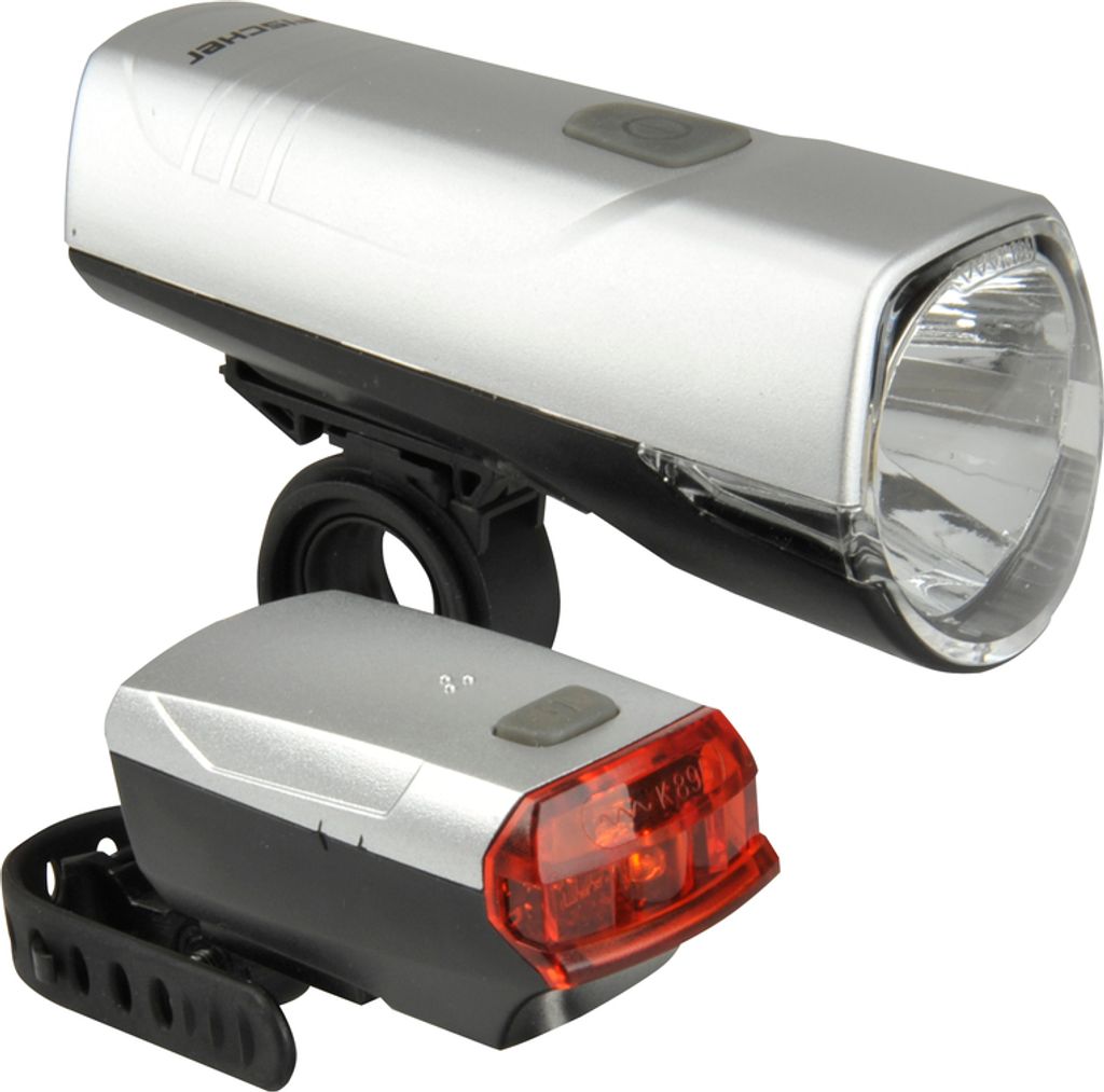 FISCHER set di luci LED per bicicletta 20/10 lux argento Immagine del prodotto 