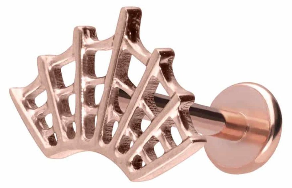 Ohrpiercing, Nasenpiercing Titan Labret mit Push Fit SPINNENNETZ RoséGold Stablänge: 6mm | Stabstärke: 1,2mm