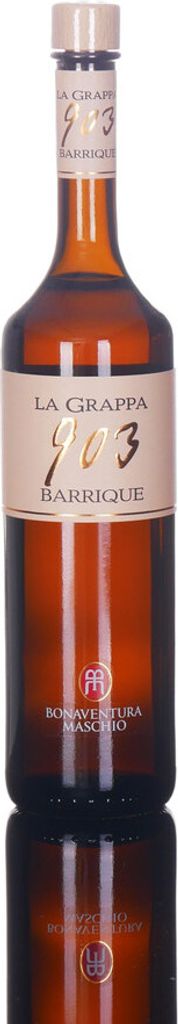 A bottle of Grappa 903 Barrique.