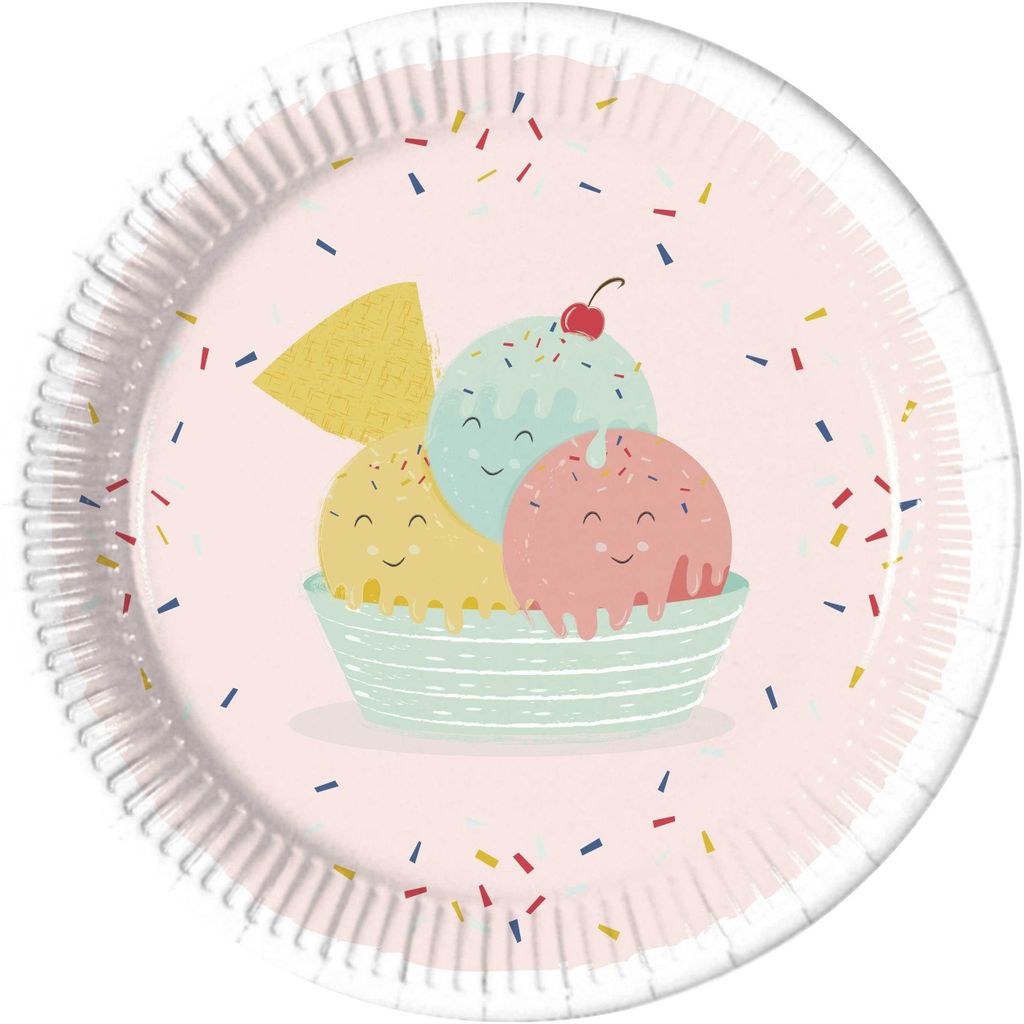 Piattini di cartone Happy Ice Cream, 23 cm, confezione da 8 Immagine del prodotto 