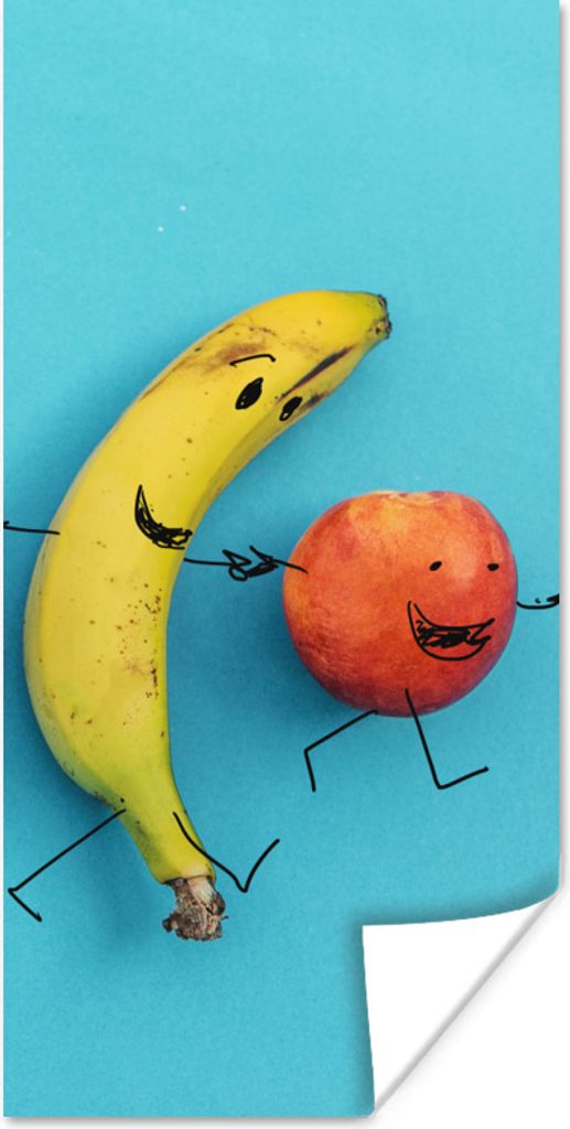 MuchoWow Poster Smiley - Obst - Blau 80x160 cm - Kinderzimmer