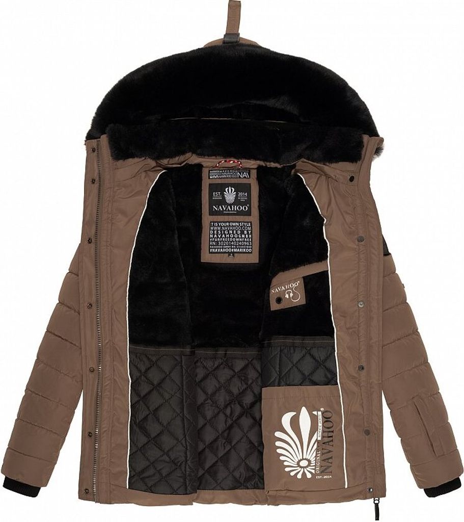 Navahoo Damen Winter Jacke Stepp Winterjacke Kunstfell Gefüttert Kapuze Milianaa Taupe Gr. 38- M