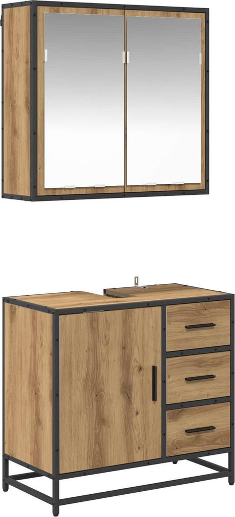 vidaXL Badezimmermöbel-Set mit Regal 2 pcs Artisan-Eiche Holzwerkstoff