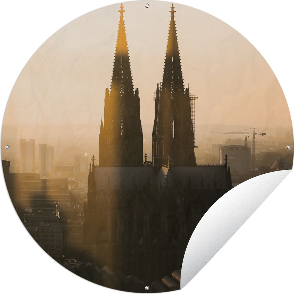 MuchoWow Gartenposter Outdoor-Poster Rund Köln - Turm - Sonnenuntergang Ø 60 cm Gartendeko Rundes Poster draußen