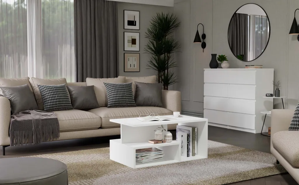 Table basse LIHUA blanc mat anti-traces, plateau résistant et durable - 5