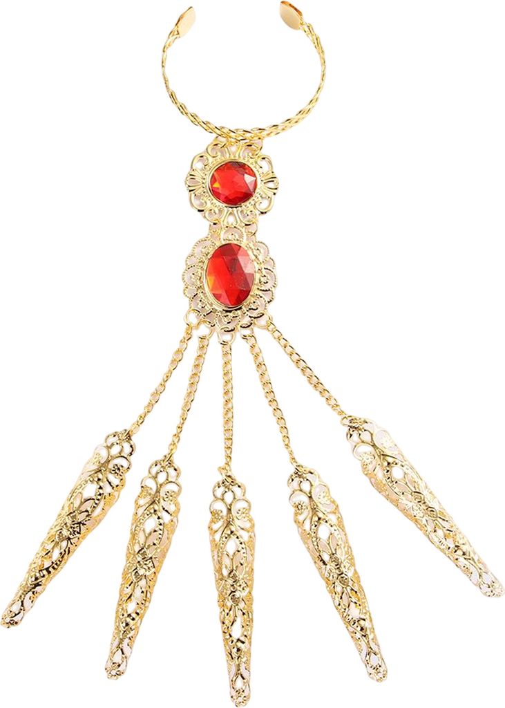 Fingerarmband, golden, 5 lange Fingernägel, ethnische Bauchtanz-Requisiten, indischer Thai-Tanz, weiblicher Armreif, Bühnenauftritt-Rot