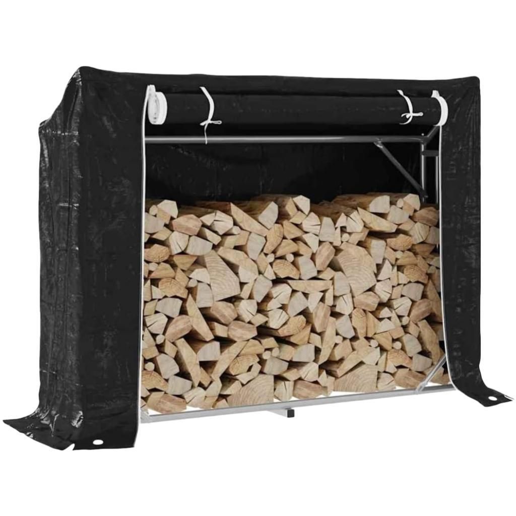 FORSMANO Kaminholzregal mit Regenabdeckung, 151x40,5x110,5 cm, verzinkter Stahl, Wetterfest, Groß Outdoor Holzlager
