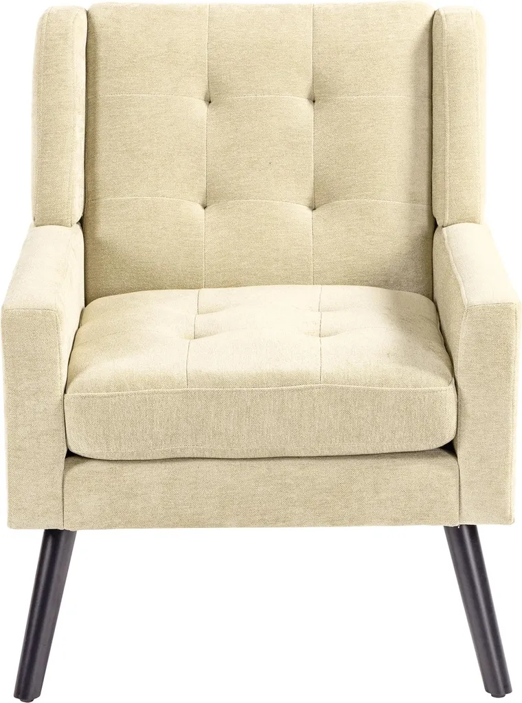 Chaise de Salon Daim avec Capitonnage - Pieds Bois - Style Vintage