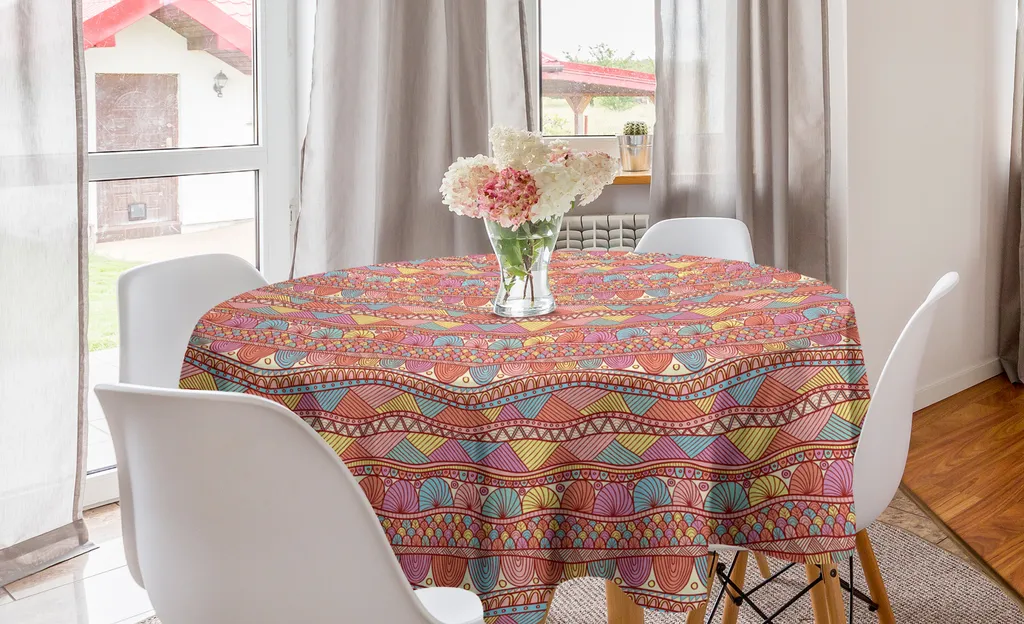 ABAKUHAUS Tovaglia rotonda asiatica, arte colorata, tovaglia circolare per sala da pranzo, decorazione per cucina, 150 cm, multicolore