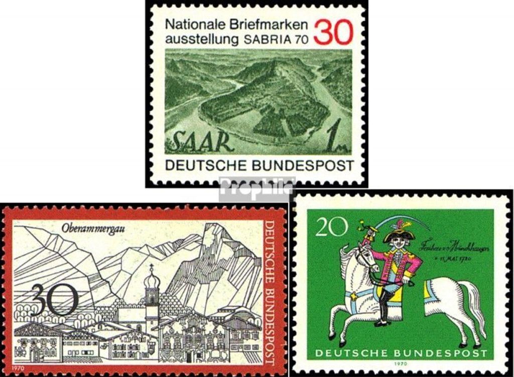 Briefmarken BRD (BR.Deutschland) 1970 Mi 619,622,623 (kompl.Ausg.) postfrisch Nationale Briefmarkenausstellung SABRIA 70