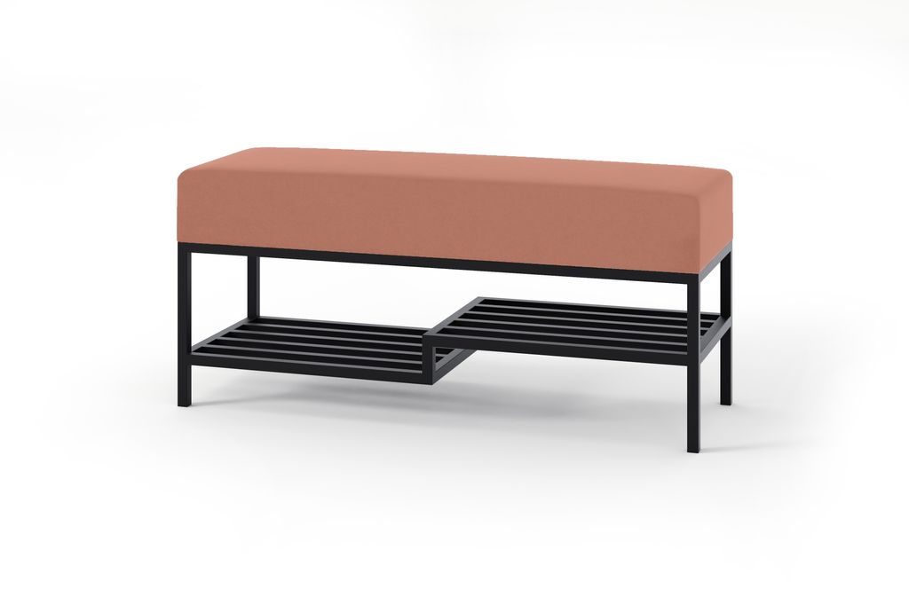 BETTSO Gepolsterte Sitzbank mit Regal auf schwarzem Rahmen in rosa MELLO 80 für Wohnzimmer