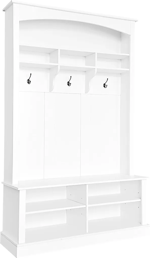 Aménager votre entrée : meuble avec porte-manteaux et banc blanc 120cm