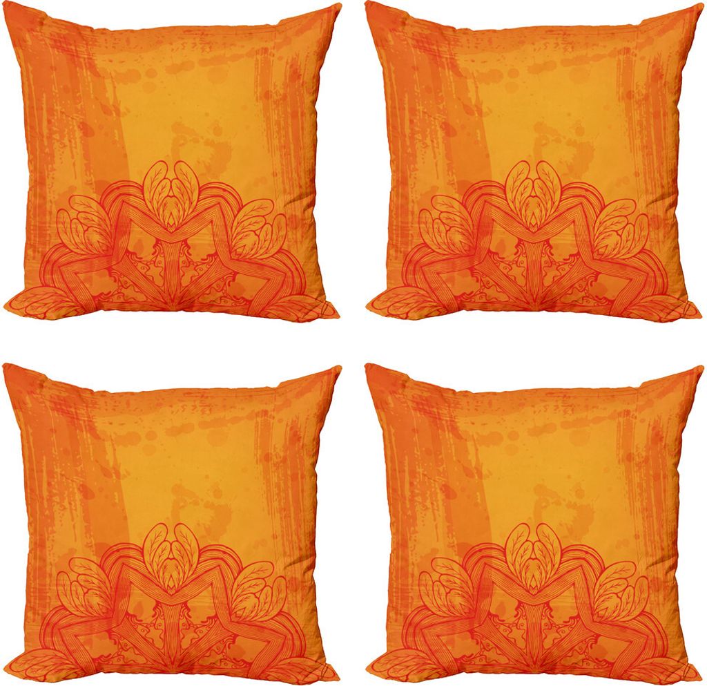 ABAKUHAUS Mandala Kissenbezug Set (4 Stück), Feder Blätter Triangular, Moderner Doppelseitiger Digitaldruck, 45 cm x 45 cm, Marigold Vermilion