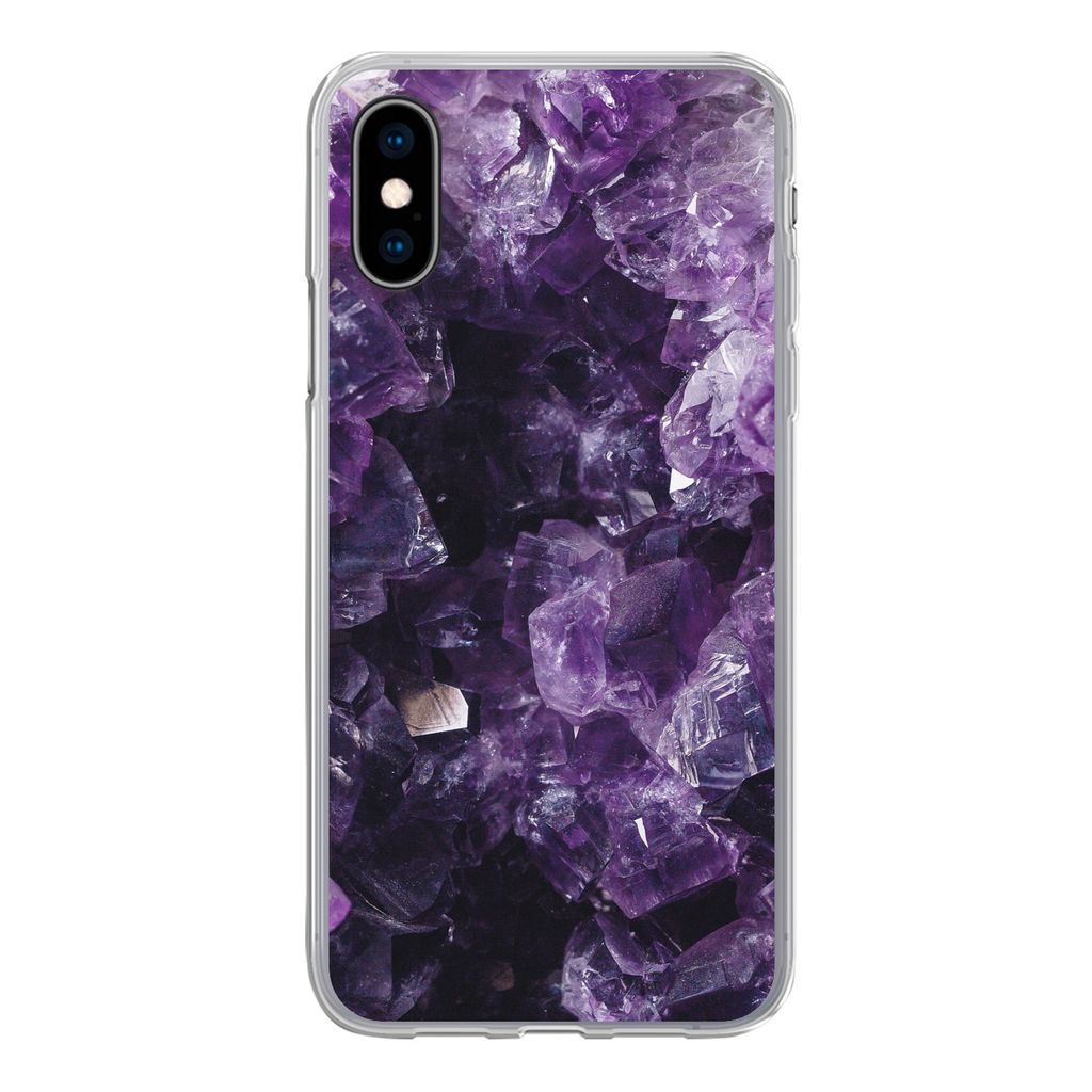 MuchoWow Handyhülle Schutzhülle Hülle für iPhone X Amethyst - Edelsteine - Mineralien Silikon Softcase Handy Hülle - Handyhülle