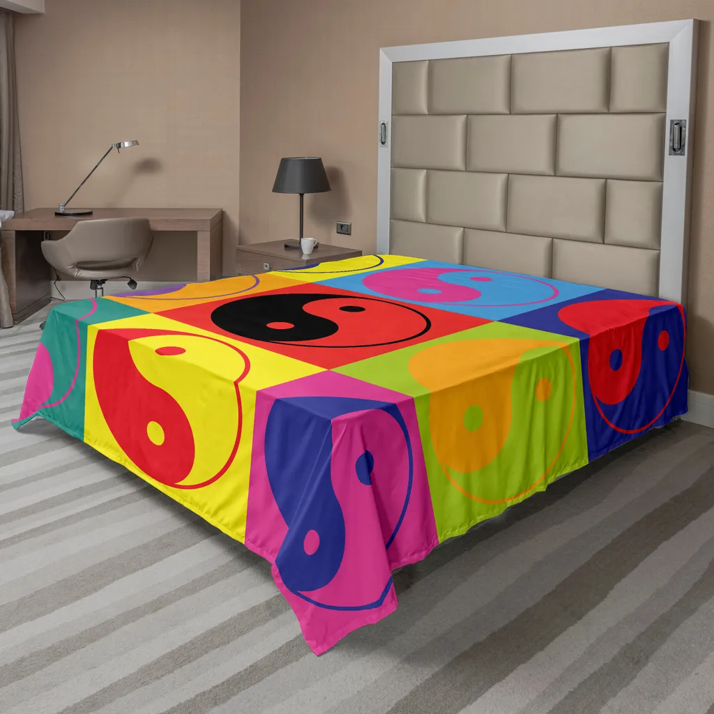 ABAKUHAUS Ying Yang Drap de Lit Plat Style Hippie Pop Art 266x260 cm