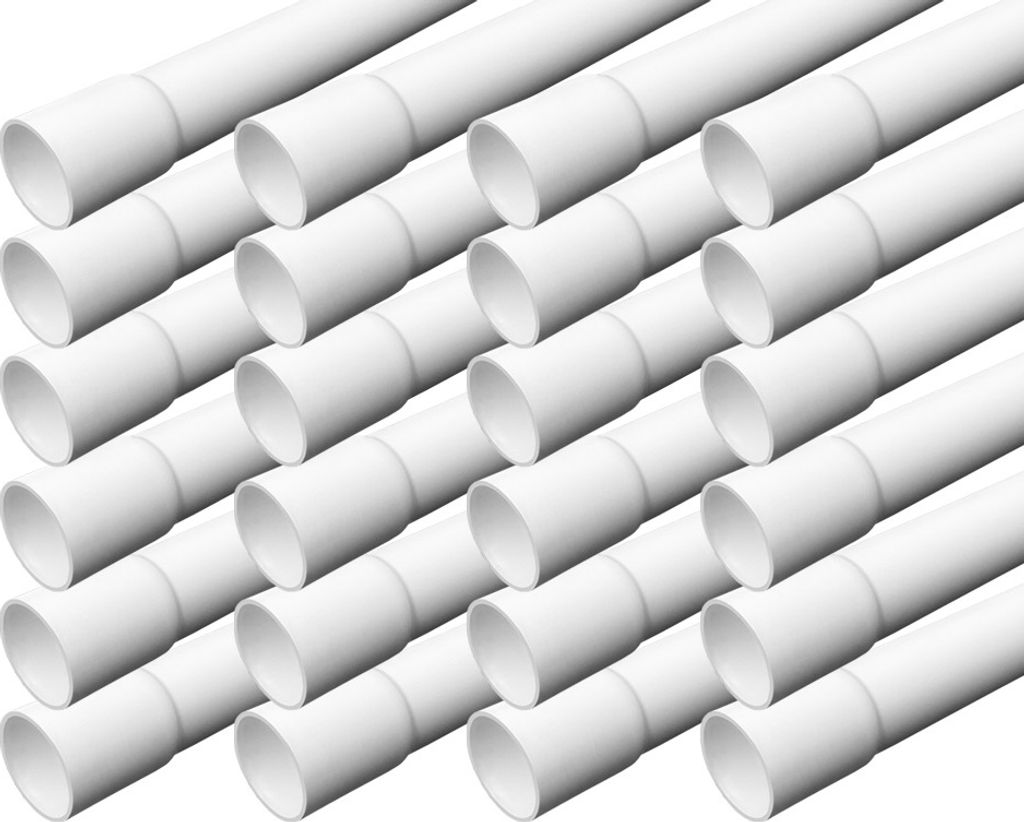 ARLI Installationsrohr M20 gemufft 24m – Kabelrohr starr 20mm PVC schwer entflammbar für Aufputzinstallation Weiß