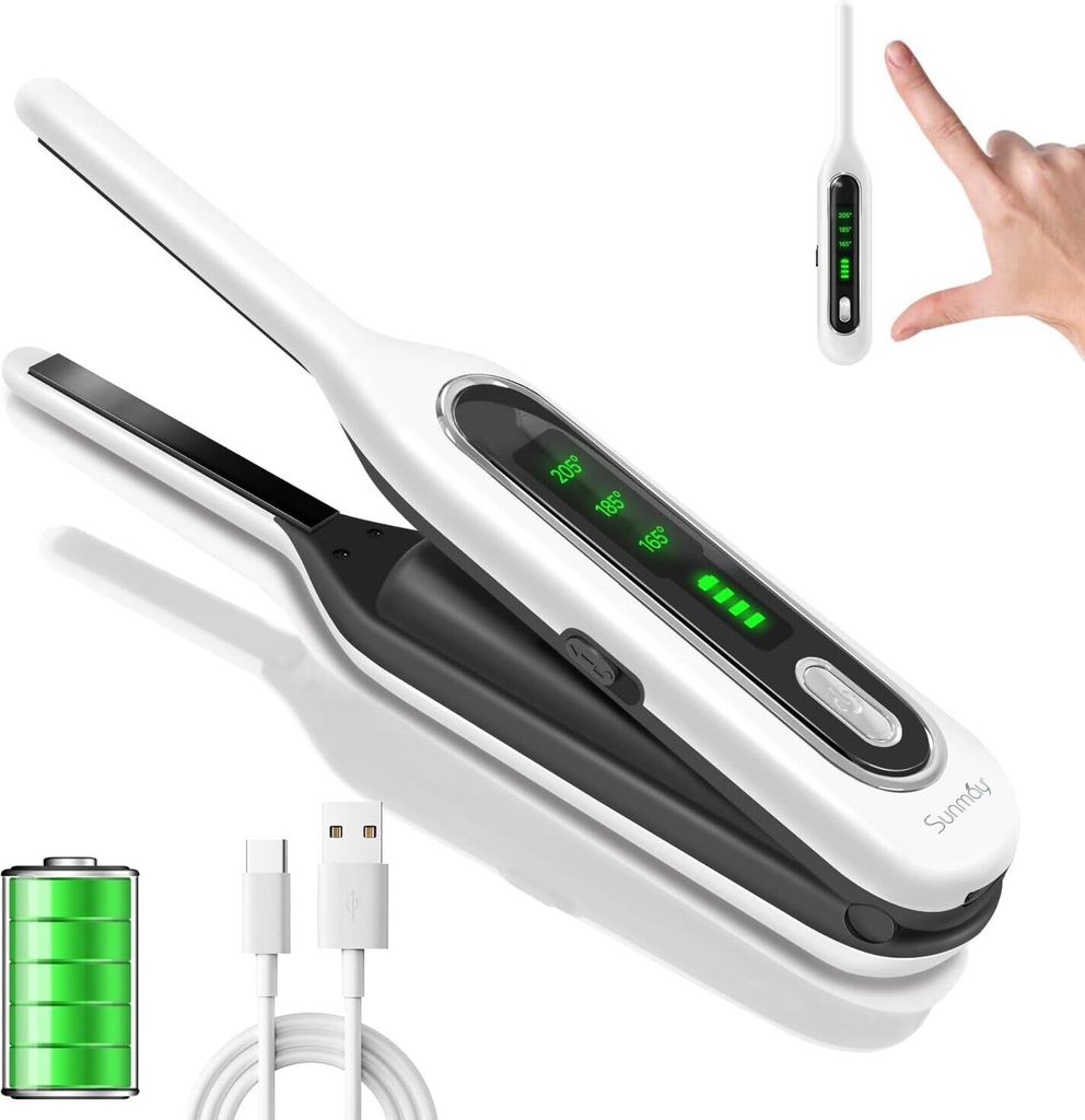 Mini Glätteisen Kabellos für kurzes Haar, Bleistift Glätteisen für Pixie Cut, tragbarer 2 in 1 Haarglätter Lockenstab, Reiseglätter 5000-mAh-...